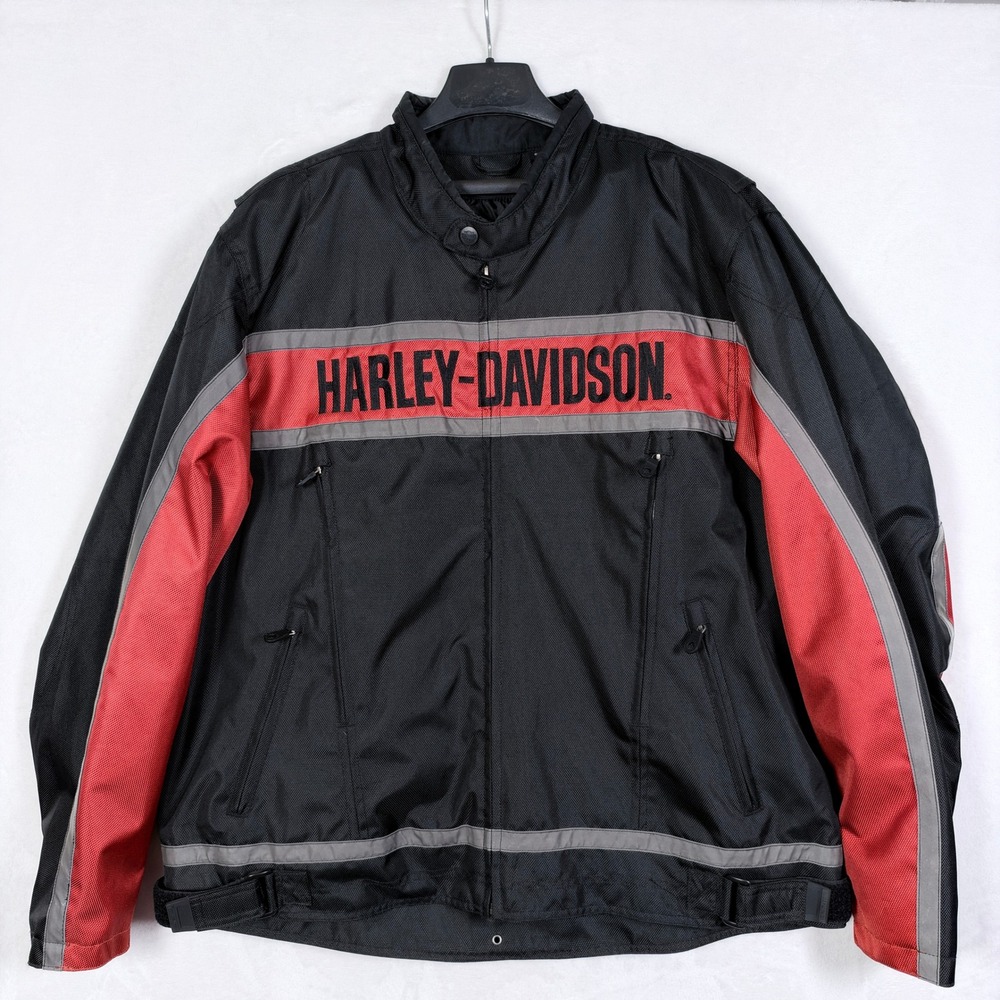 Harley-Davidson Mens 2XL Black Red Textile Mesh Riding Jacket 98262-10VM